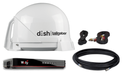 The KING DT4450 is a popular King Tailgater portable satellite TV system for DISH Network, featuring an automatic-aiming antenna and bundled Wally receiver, ideal for RVers, tailgaters, and campers wanting live TV anywhere in the U.S.
