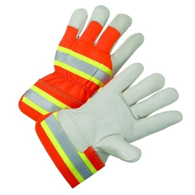 Orange Hi-Viz Cowhide Leather Palm Gloves
