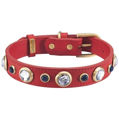 Rhinestones and Sodalite Leather Dog Collar