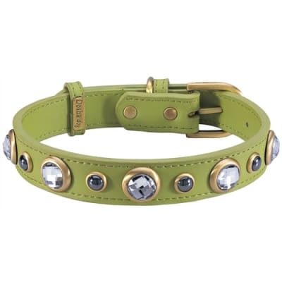 Rhinestones and Hematite Leather Dog Collar