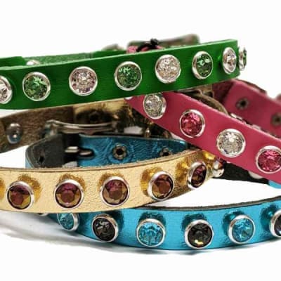 Crystal Kitty Leather Breakaway Cat Collars with Bell