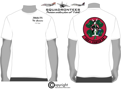 306th FS The Gunners Logo Back Squadron T-Shirt, USAF Licensed Product