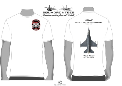 34th FS F-16 Squadron T-Shirt, USAF Licensed Product