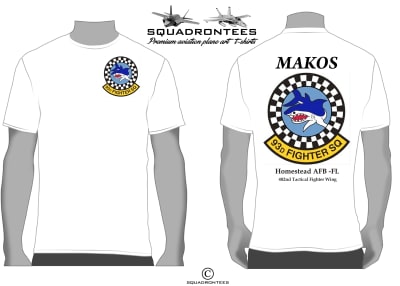 93rd Fighter Squadron Makos Logo Back Squadron T-Shirt  - USAF Licensed Product