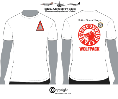 VF-1 Wolfpack Text F-14 Tomcat Squadron T-Shirt D-2 - USN Licensed Product