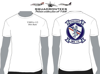 VMFA-115 Silver Eagles Logo Back Squadron T-Shirt, USMC Licensed Product