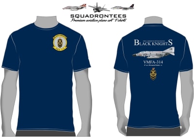 VMFA-314 Black Knights F-4 Phantom Squadron T-Shirt D1, USMC Licensed Product