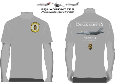 VMFA-314 Black Knights F-35 Squadron T-Shirt D4, USMC Licensed Product