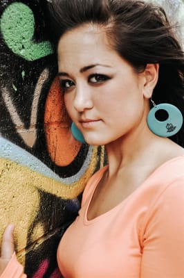 Eco-friendly Wooden Circle Earrings - Turquoise