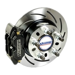 Strange Pro Series Rear Brake Kit For 3.150" Symmetrical Housing Ends With Slotted Rotors, Four Piston Calipers & Soft Metallic Pads