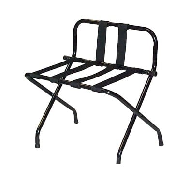 Metal High Back Luggage Rack with Back Webbing, 022-1055B-BL-BL