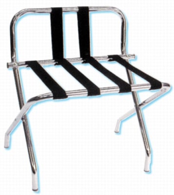 Luggage Rack with Backrest, Walnut Finish with Brown Straps, 022-1055B-WA-BN