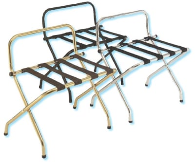 Luggage Rack with Backrest, Walnut Finish with Brown Straps, 022-1055WA-BN
