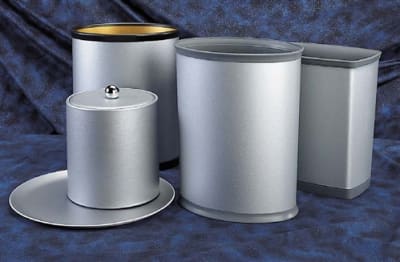 13 qt. brushed metallic oval wastebasket by WESCON/Lancaster Colony, No. 09-3200, case of 8 pcs.