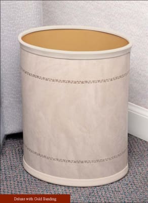 Deluxe metal 13-quart oval leatherette wastebasket by WESCON/Lancaster Colony, #09-7565, case of 8 pcs.
