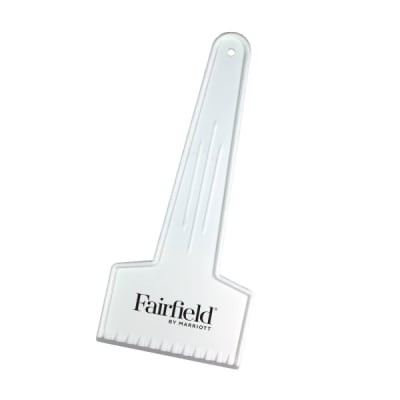 Ice scraper made of break-resistant plastic with Fairfield Inn logo