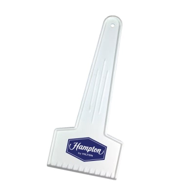 Ice scraper made of break-resistant plastic with Hampton Inn logo
