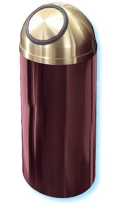 Glaro "Mount Everest" satin brass burgundy enamel dome top self closing waste receptacle with 6" opening, #783-S1241BY