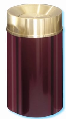 Glaro "Mount Everest" satin brass burgundy enamel tip action self closing waste receptacle with 12" opening, #783-TA2041BY