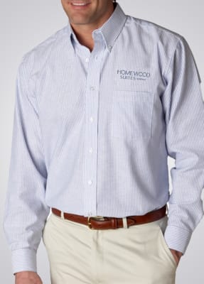 Men's and ladies' styles in both short and long sleeves with button-down collar with Homewood Suites logo.  Carefree 60% cotton/40% polyester, 4.2 oz. wrinkle-free fabric - sanded for extra comfort.
