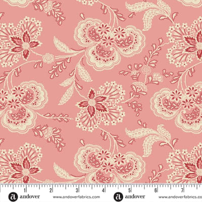 LIGHTHOUSE Allium in Strawberry Pink by Laundry Basket Quilts shows a  small  scale floral in crisp sand with and  accents of pink.