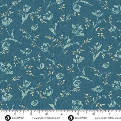 LIGHTHOUSE Bindweed in Lakefront Blue by Laundry Basket Quilts shows a  small  scale floral in crisp blue.