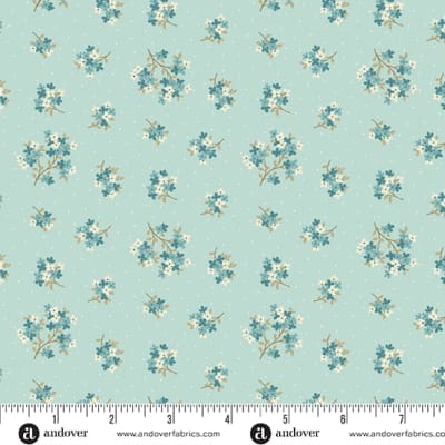 LIGHTHOUSE Verbena in Clear Sky Blue by Laundry Basket Quilts shows a  small  scale floral in teal blue.
