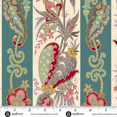 FERNSHAW Exotic Stripe Teal by Max and Louise shows a tropical stripe in purple with oversized leaves.