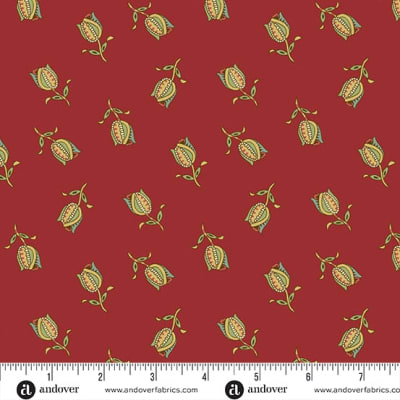 JINGLE BELL  Ornamental Tulips Cranberry A-10353- R   by Laundry Basket Quilts