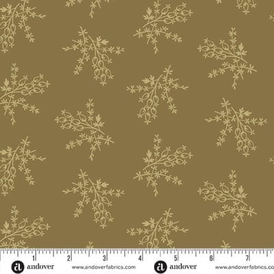 JOY Juniper in Khaki Green by Laundry Basket Quilts shows  a branch outline on a khaki ground.
