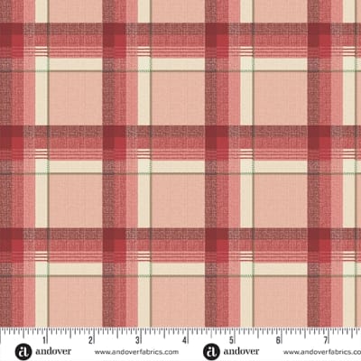 JOY Rustic Plaid in Cranberry Red by Laundry Basket Quilts shows a chunky plaid in shades of green and cream.