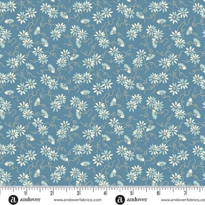 SEWING BIRD:   Daisy Chain Dusk Blue  A-1616-B   by Laundry Basket Quilts