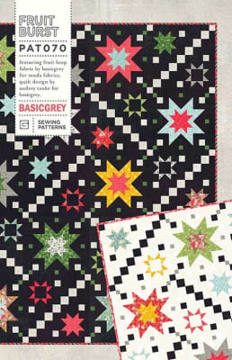 The cover of this pattern shows a star quilt with a dark ground as well as a light background, with bright stars of many colors and could easily be sewn to look vintage, modern, holiday, pastel or more.