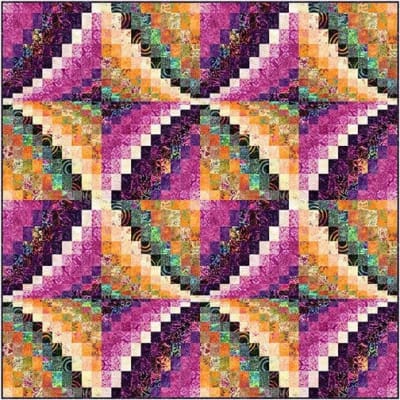 Precious Stones Quilt Pattern by  Castillja Cotton showsa bargello style quilt with four blocks.