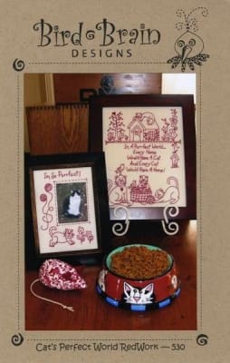 Cats Perfect World Embroidery Redwork Pattern from Bird Brain Designs