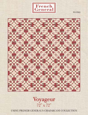 Voyageur Quilt Pattern by French General by French General features pieced patchwork blocks that interconnect in an intricate fashion to make an exciting overall design.