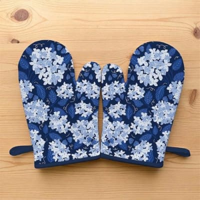 Oven Mitts Dark Blue Hydrangea  (Set of 2) by GINGIBER