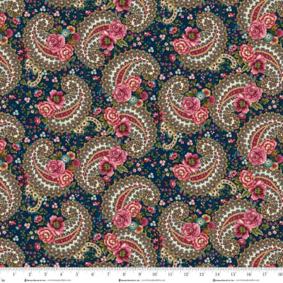 LOST GARDENS OF HELIGAN:   Paisley PRUSSIAN BLUE 3586-77  by Michelle Yeo