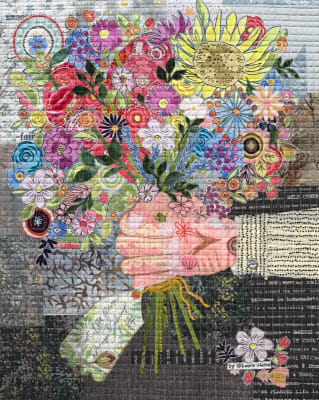 Always & Always Collage Quilt Pattern by Laura Heine  shows a big bouquet of flowers similar to a bride's bouquet.