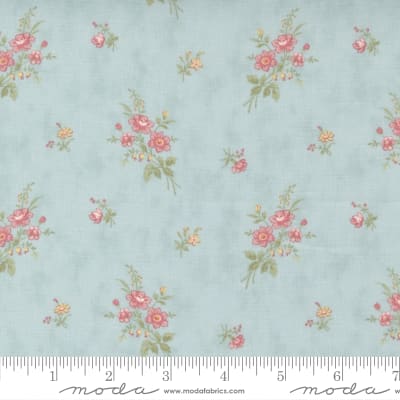 Small tossed bouquet floral with small rose flowers on soft blue ground