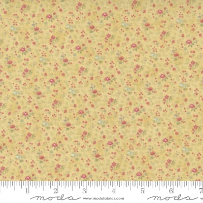 Tiny packed ditsy floral with small rose flowers on yellow ground