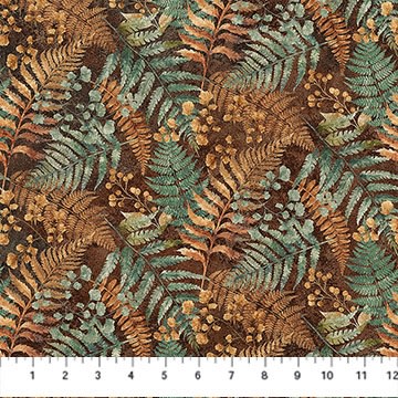 ROOTED:  LEAVES Teal/Brown  DP28766-69-Northcott Fabrics-Northcott Fabrics