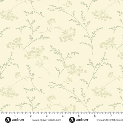 Queen Anne's Lace in Spearment Green by Laundry Basket Quilts shows a charming floral motif in the style of nature's Queen Anne's Lace.