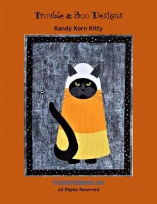 Kandy Korn Cat Quilt Pattern features Boo the Grumpy Cat dressed as Kandy Korn and he is not having it!