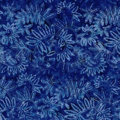 TONGA Royal Sunflower# B6215-ROYAL  shows a large overall leafy motif  in shades vibrant blue.