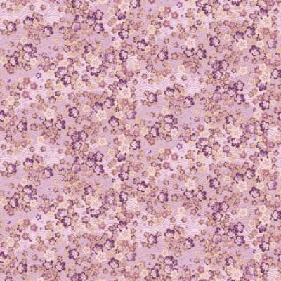 Shizuka Pink Weave And Florals Metallic  shows a very small  floral with a pink arched background and pink and  lavender flowers within.