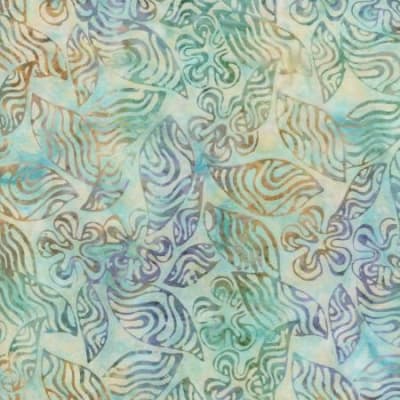 Surfside Tonga Batik Oasis Groovy # B7906-OASIS  is a multi colored fabric with sea shell shapes.