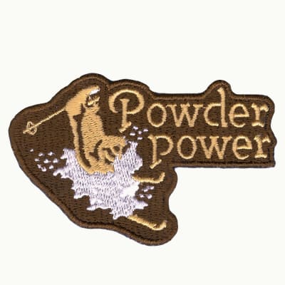 Powder Power Cream on Brown 1970s Embroidered Ski Patch, Size - 3 1/4 x 2 1/4 inches