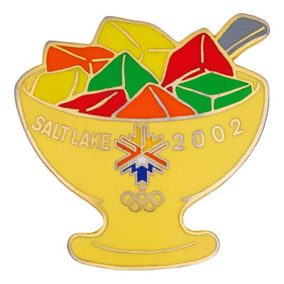 Pick up this Salt Lake City 2002 Olympics Bowl of Jello Collector's Pin as soon as you can, as we only have one in stock! Size: 1 1/4 x 1 1/4
