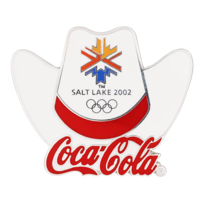 Salt Lake City 2002 Olympic Coca Cola Cowboy Hat Collector's Pin, Size 1 1/2  in x 1 in